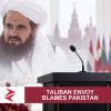 AI-generated editorial illustration: Conceptual editorial illustration for Taliban Envoy Blames Pakistan. Not a documentary photograph.