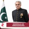 AI-generated editorial illustration: Conceptual editorial illustration for Generals as Ambassadors. Not a documentary photograph.